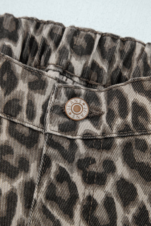 Wide Leg Western Leopard Print Stretch Denim Jeans