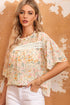 Wide Ruffle Sleeve Floral Print Relaxed Woven Blouse