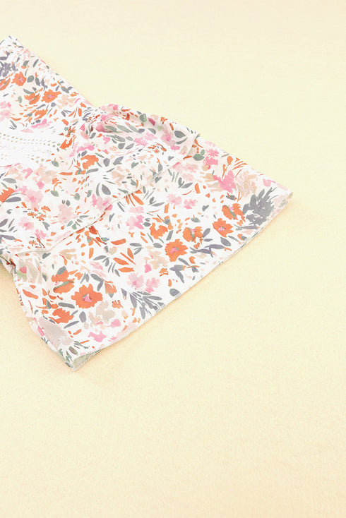 Wide Ruffle Sleeve Floral Print Relaxed Woven Blouse