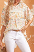 Wide Ruffle Sleeve Floral Print Relaxed Woven Blouse