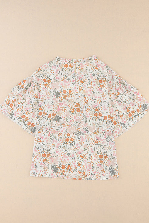 Wide Ruffle Sleeve Floral Print Relaxed Woven Blouse