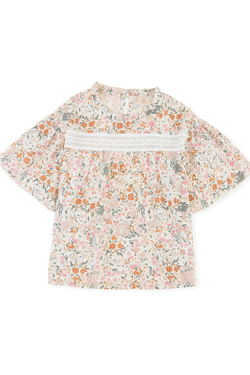 Wide Ruffle Sleeve Floral Print Relaxed Woven Blouse