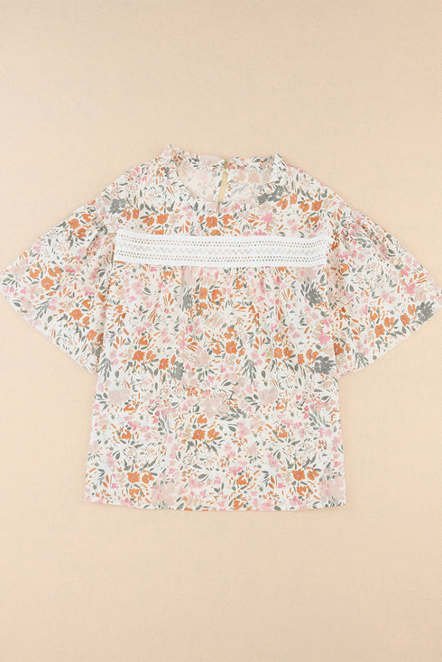 Wide Ruffle Sleeve Floral Print Relaxed Woven Blouse