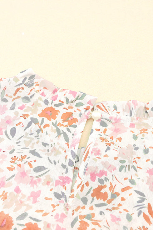 Wide Ruffle Sleeve Floral Print Relaxed Woven Blouse