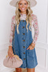 Wide Strap Button Front Pocketed Solid Denim Mini Dress