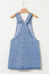 Wide Strap Button Front Pocketed Solid Denim Mini Dress