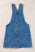 Wide Strap Button Front Pocketed Solid Denim Mini Dress