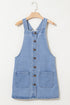 Wide Strap Button Front Pocketed Solid Denim Mini Dress