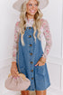 Wide Strap Button Front Pocketed Solid Denim Mini Dress