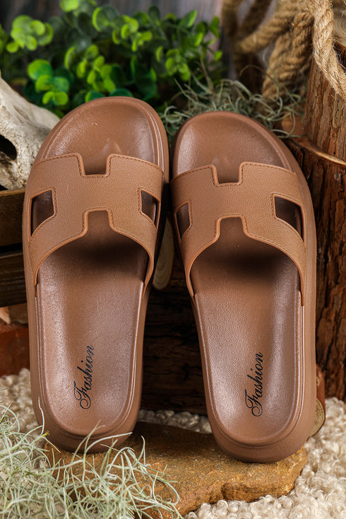 Wide Strap Cutout Design Open Toe Platform Slippers