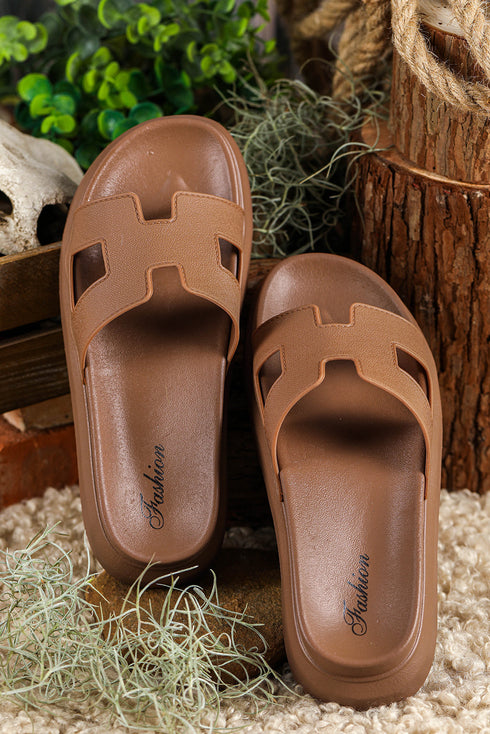 Wide Strap Cutout Design Open Toe Platform Slippers