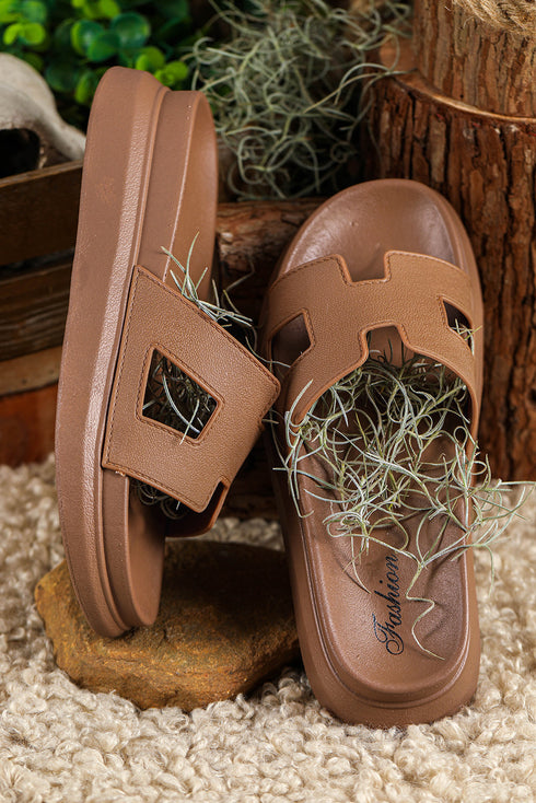 Wide Strap Cutout Design Open Toe Platform Slippers