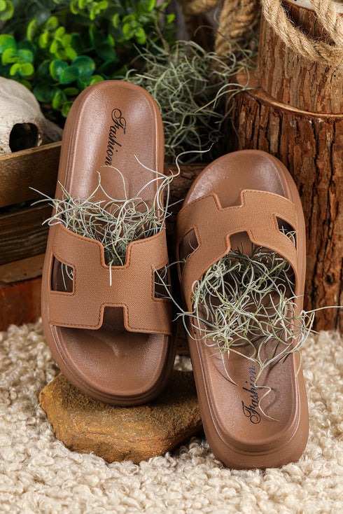 Wide Strap Cutout Design Open Toe Platform Slippers