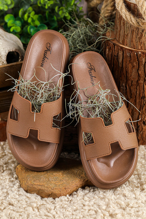 Wide Strap Cutout Design Open Toe Platform Slippers