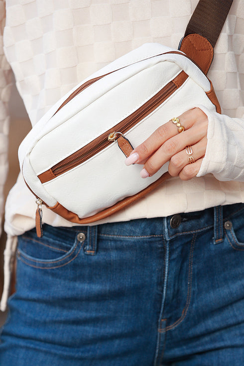 Wide Strap Patched Faux Leather Camera Crossbody Bag