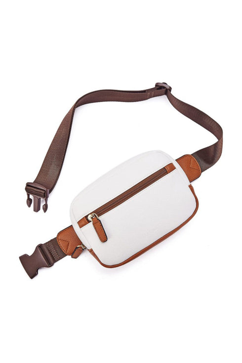 Wide Strap Patched Faux Leather Camera Crossbody Bag