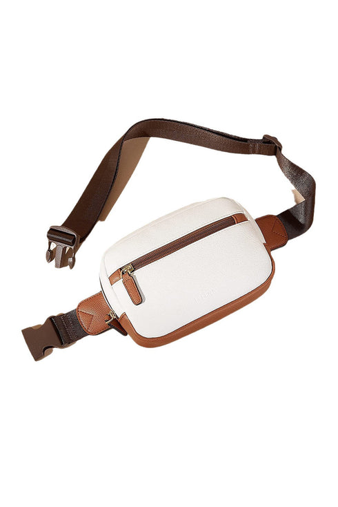 Wide Strap Patched Faux Leather Camera Crossbody Bag