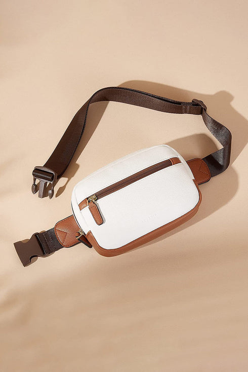 Wide Strap Patched Faux Leather Camera Crossbody Bag