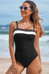 Wide Strap Ruched Color Block One Piece Swimsuit