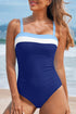 Wide Strap Ruched Color Block One Piece Swimsuit