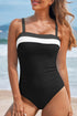 Wide Strap Ruched Color Block One Piece Swimsuit
