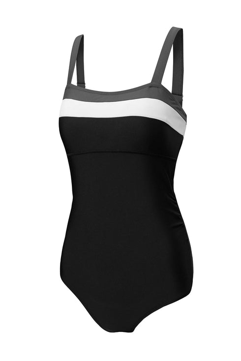 Wide Strap Ruched Color Block One Piece Swimsuit