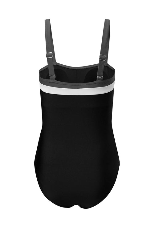 Wide Strap Ruched Color Block One Piece Swimsuit
