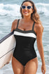 Wide Strap Ruched Color Block One Piece Swimsuit
