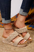 Wide Strap Woven Suede Texture Wedge Slide Slippers
