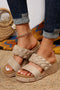 Wide Strap Woven Suede Texture Wedge Slide Slippers