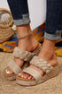 Wide Strap Woven Suede Texture Wedge Slide Slippers