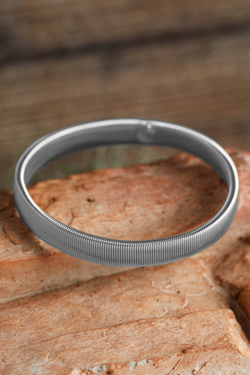 Wide Stretchy Plated Metal Rhinestone Detail Bangle Bracelet