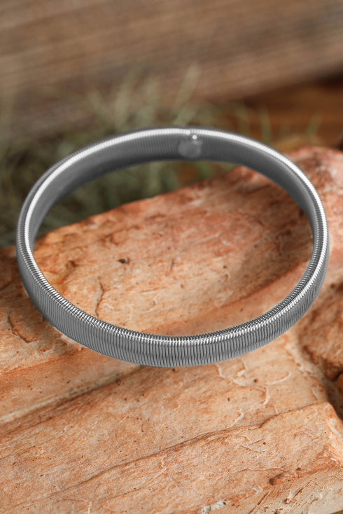 Wide Stretchy Plated Metal Rhinestone Detail Bangle Bracelet