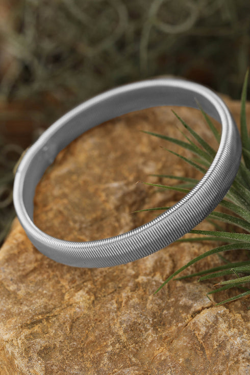 Wide Stretchy Plated Metal Rhinestone Detail Bangle Bracelet
