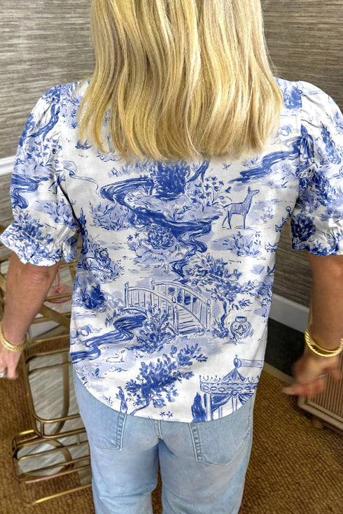 Wild Animal Paradise Striped Detail V Neck Blouse