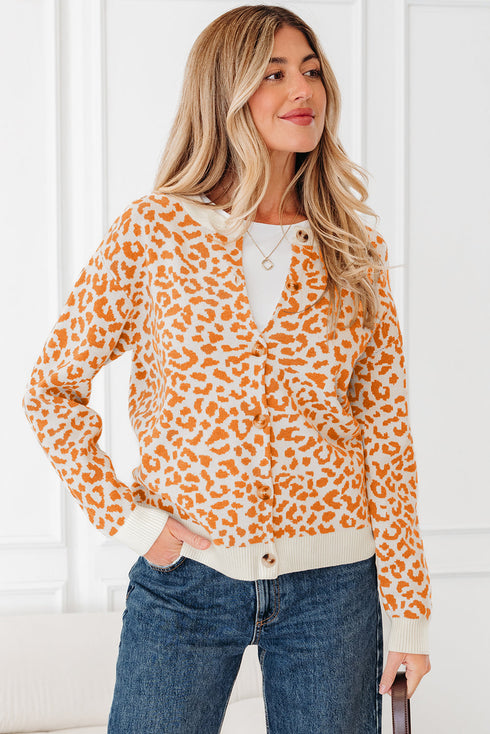 Wild Animal Pattern Button Front Knit Cardigan