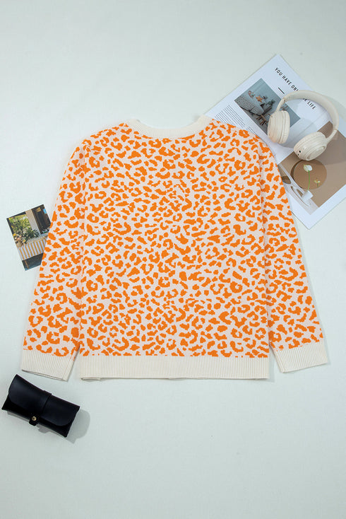 Wild Animal Pattern Button Front Knit Cardigan