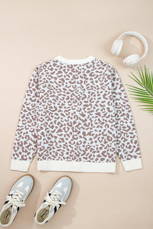 Wild Animal Pattern Button Front Knit Cardigan