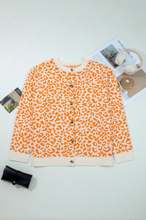 Wild Animal Pattern Button Front Knit Cardigan