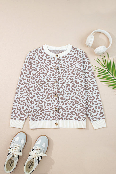 Wild Animal Pattern Button Front Knit Cardigan