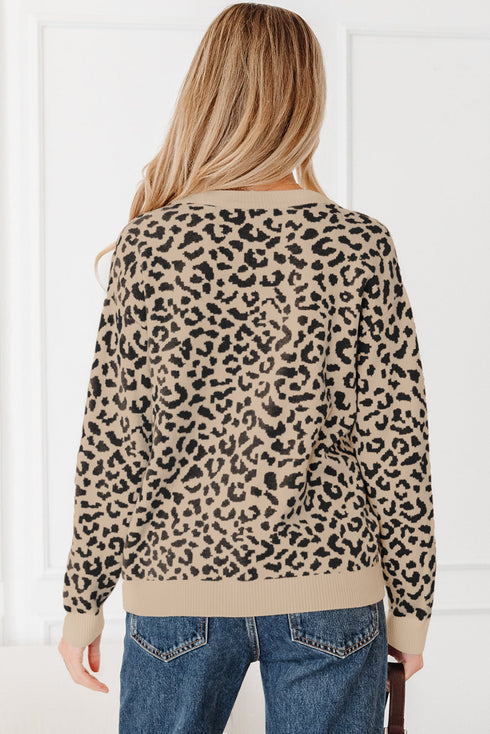 Wild Animal Pattern Button Front Knit Cardigan