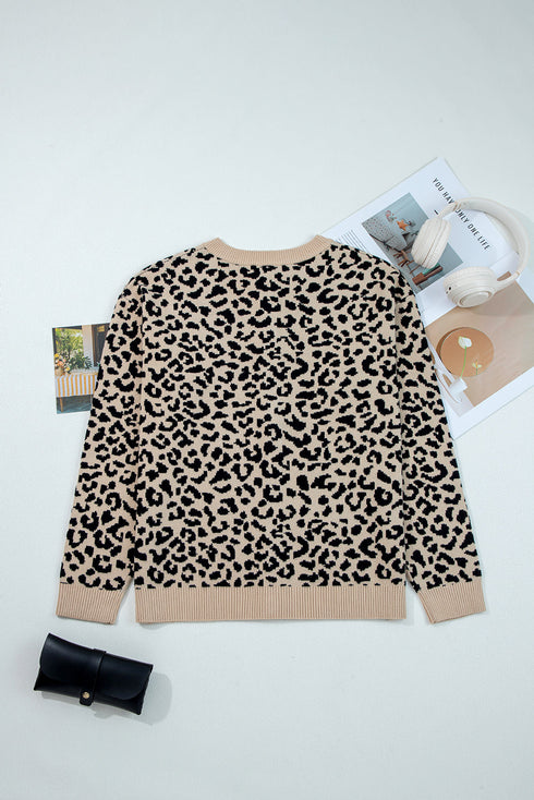 Wild Animal Pattern Button Front Knit Cardigan