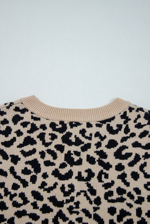 Wild Animal Pattern Button Front Knit Cardigan