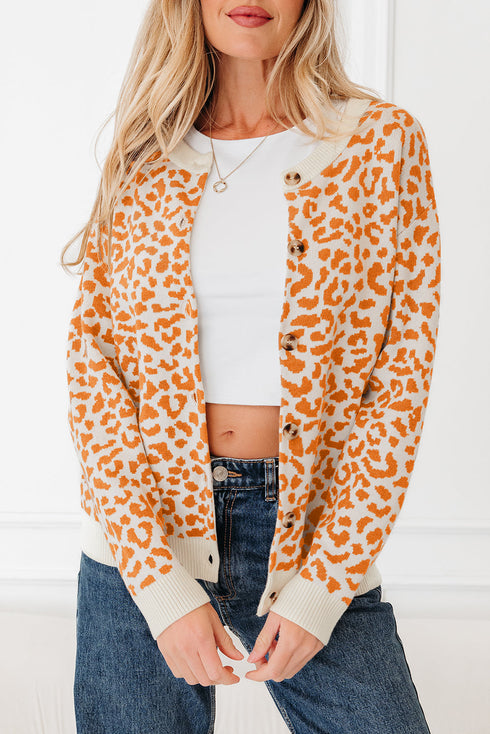 Wild Animal Pattern Button Front Knit Cardigan