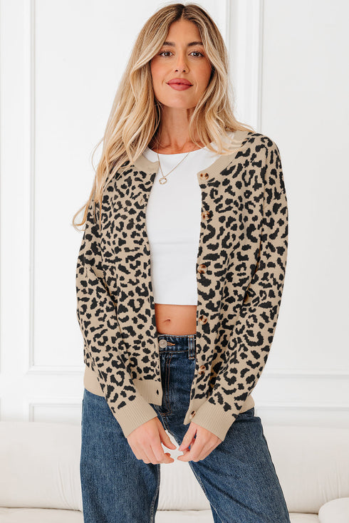 Wild Animal Pattern Button Front Knit Cardigan