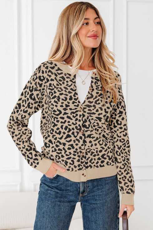 Wild Animal Pattern Button Front Knit Cardigan
