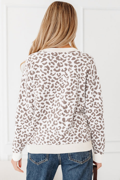 Wild Animal Pattern Button Front Knit Cardigan