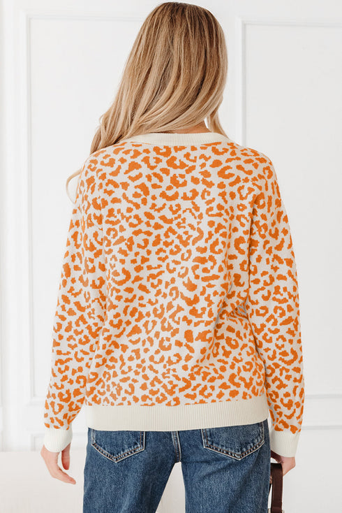Wild Animal Pattern Button Front Knit Cardigan