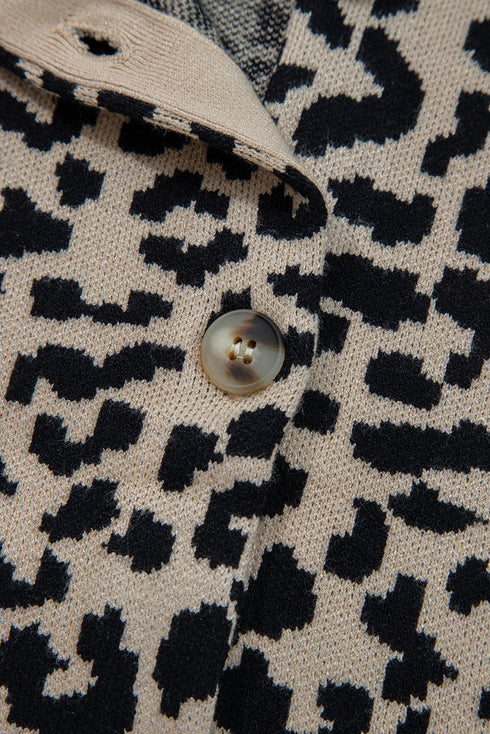 Wild Animal Pattern Button Front Knit Cardigan