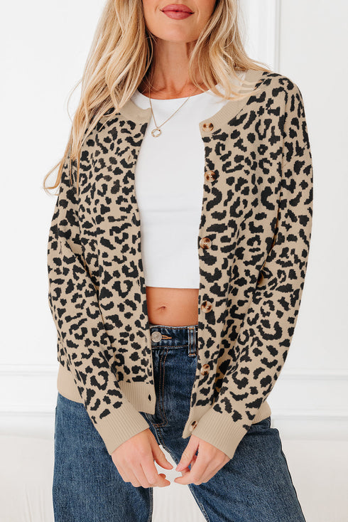Wild Animal Pattern Button Front Knit Cardigan